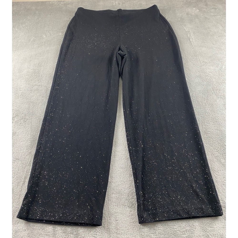 Attyre‎ Petite Black Gold Glitter Wide Leg Pull On Dress Pants 14P 092A212